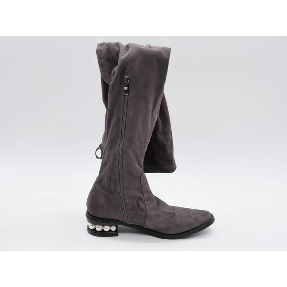Catherine Malandrino Sock Boots Womens 7 Gray Fabric Pearl Heel Thigh Highs - Picture 3 of 11